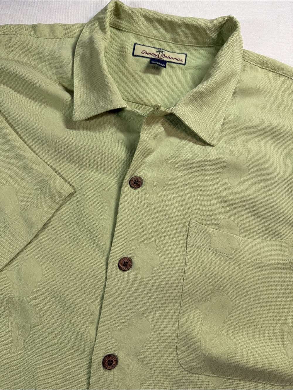 Tommy Bahama 100% Silk Jacquard Camp Resortwear Shirt Y2K Sage Green XL